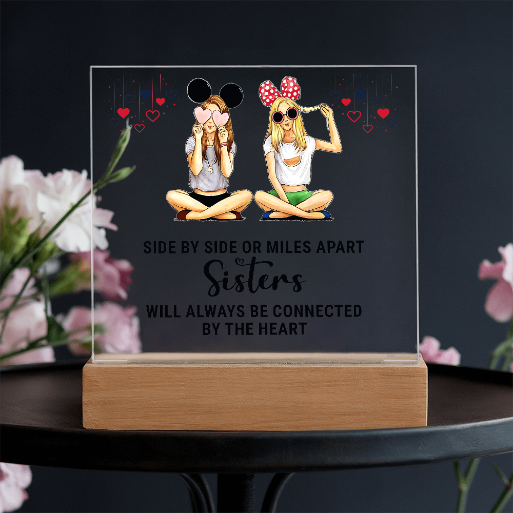 Sisters Side By Side Or Miles Apart Acrylic Square Plaque - Anniversary Gift