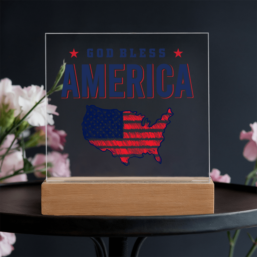 God Bless America Acrylic Square Plaque - Patriotic Home Decor Gift