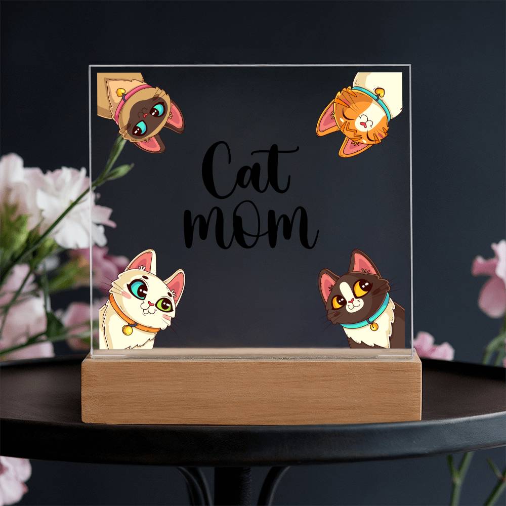 Cat Mom Acrylic Square Plaque - Gift for Cat Lovers, Cat Mom Gift