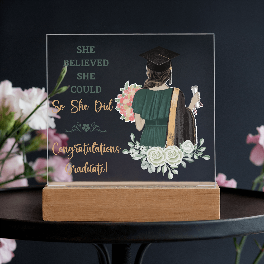 She Believed She Could So She Did Acrylic Square Plaque - Graduation Gift