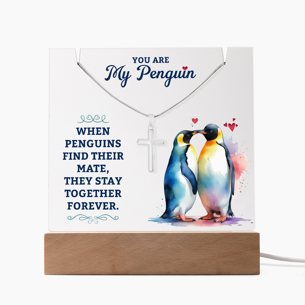 You Are My Penguin Keepsake Acrylic Plaque & Cross Necklace Bundle