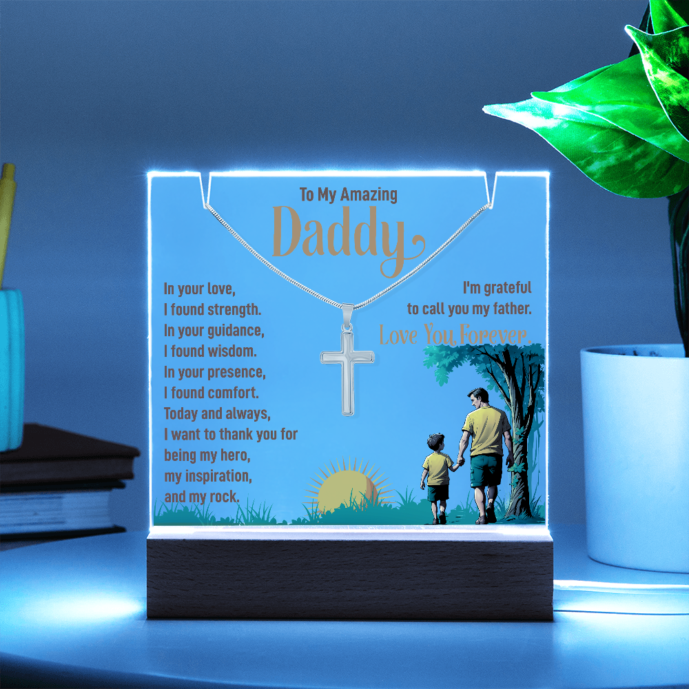 To My Amazing Daddy Keepsake Acrylic Plaque & Cross Necklace Bundle