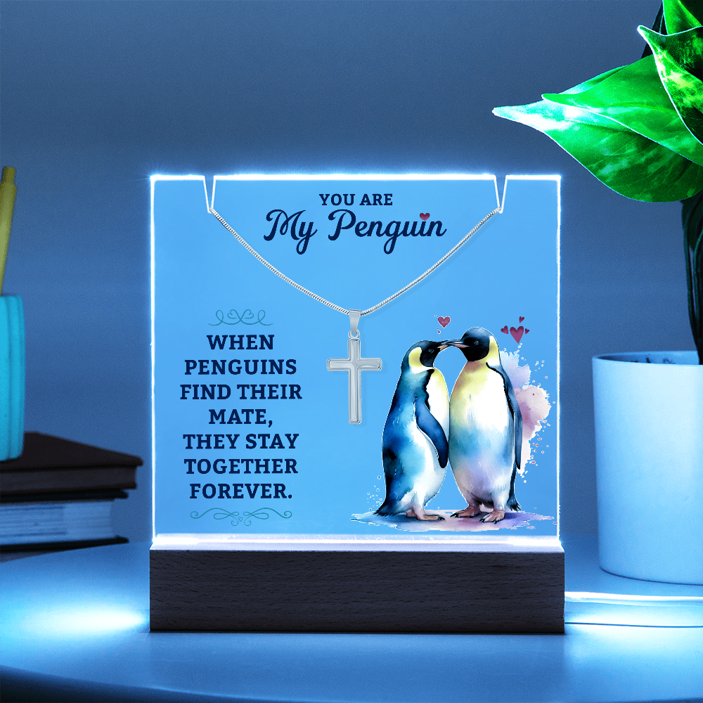 You Are My Penguin Keepsake Acrylic Plaque & Cross Necklace Bundle