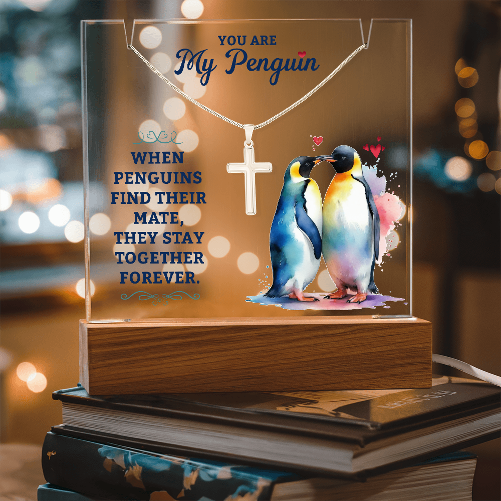 You Are My Penguin Keepsake Acrylic Plaque & Cross Necklace Bundle
