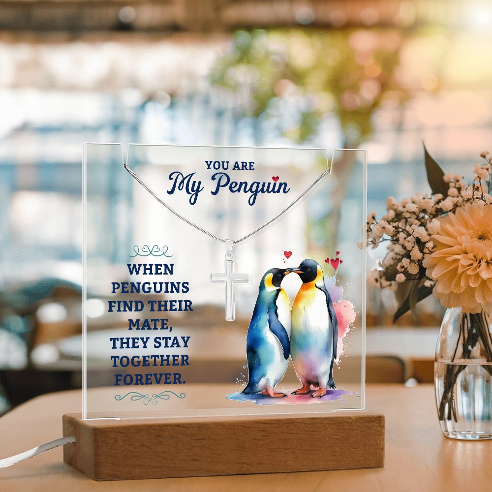You Are My Penguin Keepsake Acrylic Plaque & Cross Necklace Bundle