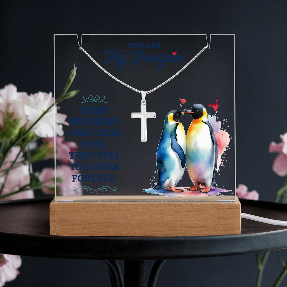 You Are My Penguin Keepsake Acrylic Plaque & Cross Necklace Bundle