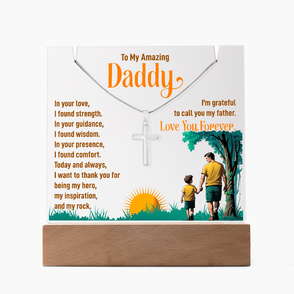 To My Amazing Daddy Keepsake Acrylic Plaque & Cross Necklace Bundle