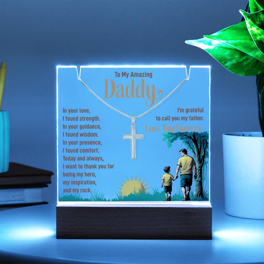 To My Amazing Daddy Keepsake Acrylic Plaque & Cross Necklace Bundle