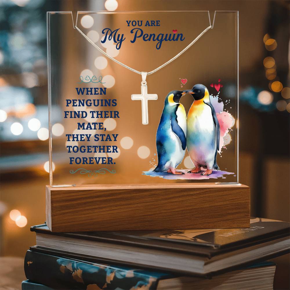 You Are My Penguin Keepsake Acrylic Plaque & Cross Necklace Bundle