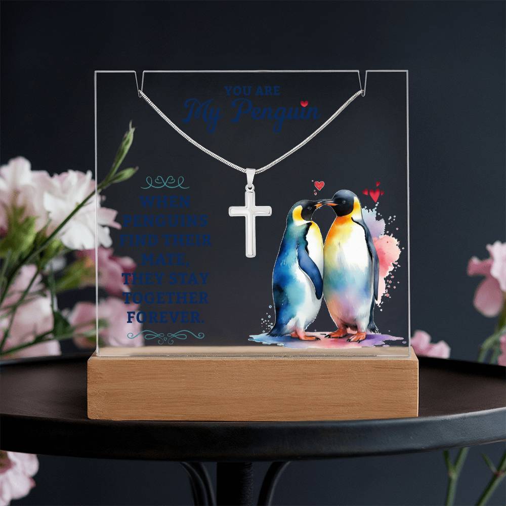 You Are My Penguin Keepsake Acrylic Plaque & Cross Necklace Bundle