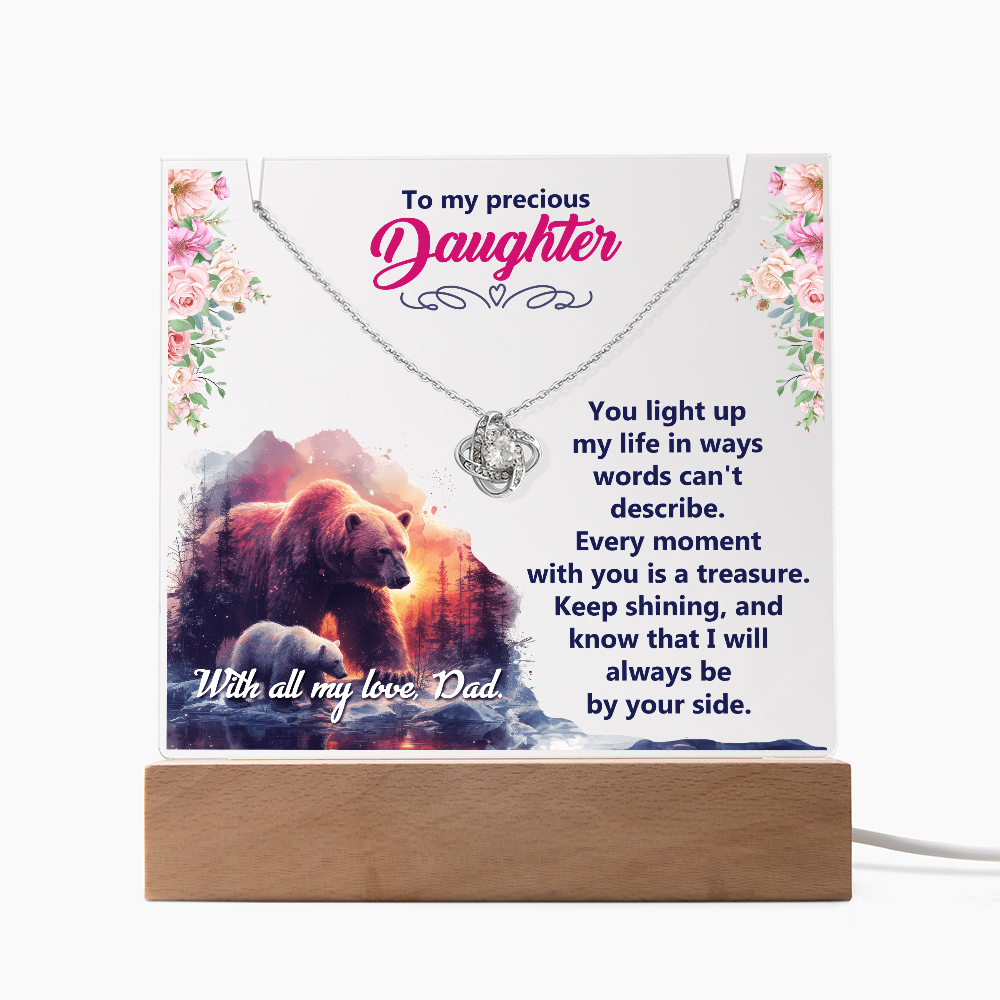 To My Precious Daughter Keepsake Acrylic Plaque & Love Knot Necklace Bundle