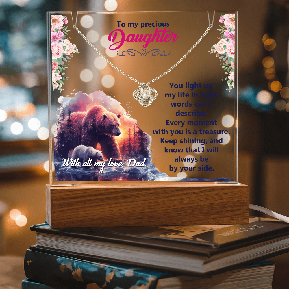 To My Precious Daughter Keepsake Acrylic Plaque & Love Knot Necklace Bundle
