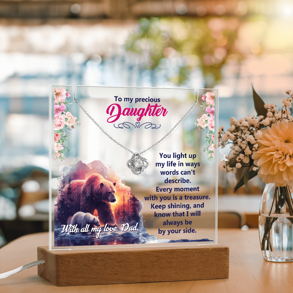 To My Precious Daughter Keepsake Acrylic Plaque & Love Knot Necklace Bundle