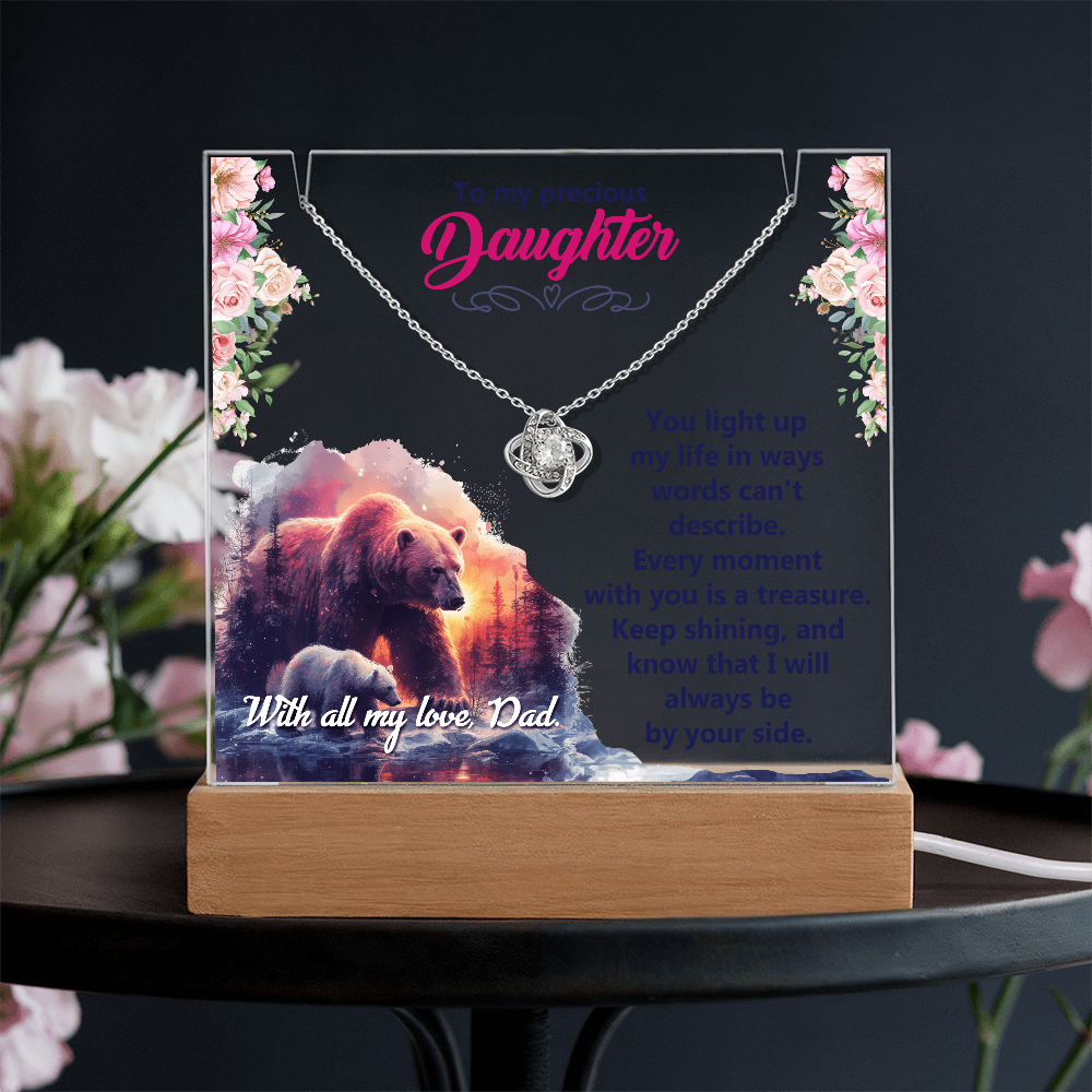 To My Precious Daughter Keepsake Acrylic Plaque & Love Knot Necklace Bundle