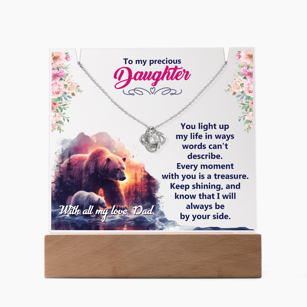 To My Precious Daughter Keepsake Acrylic Plaque & Love Knot Necklace Bundle