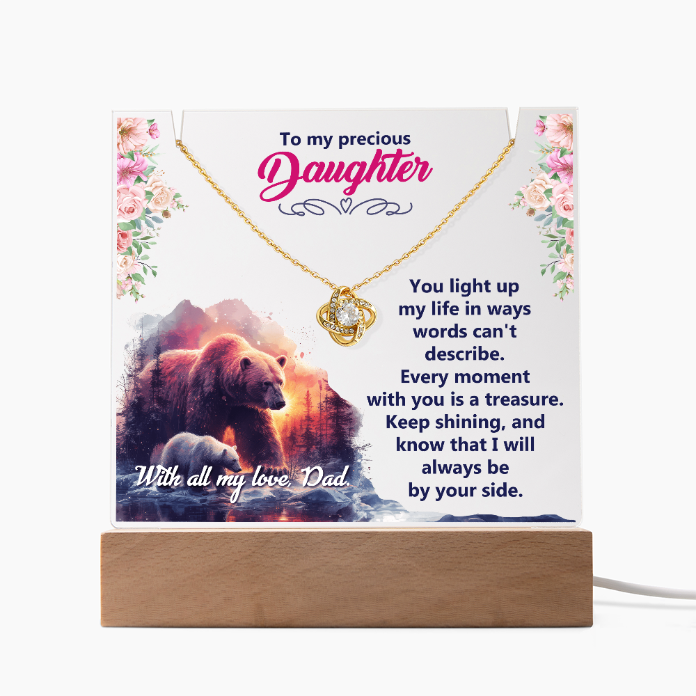 To My Precious Daughter Keepsake Acrylic Plaque & Love Knot Necklace Bundle