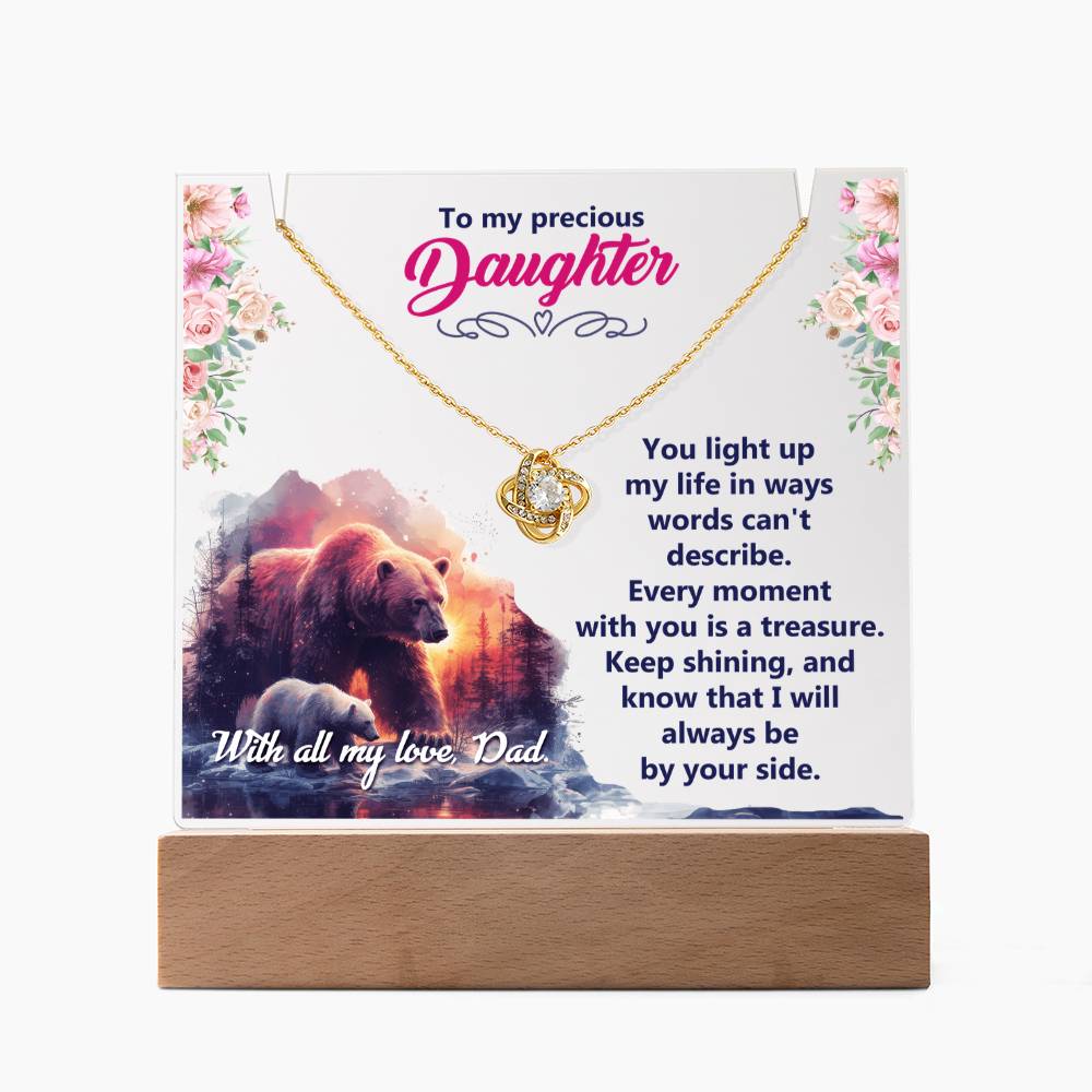 To My Precious Daughter Keepsake Acrylic Plaque & Love Knot Necklace Bundle