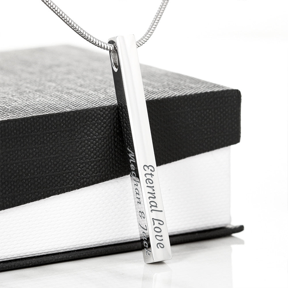 Where We Met 4-Sided Stick Necklace - Engraved Bar Pendant with Gift Box, Anniversary Gift for Couples