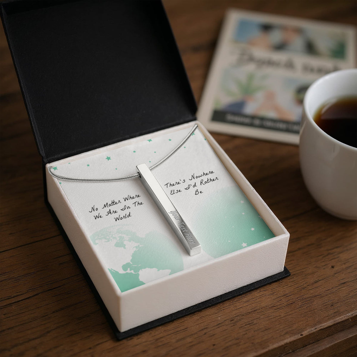 Nowhere Else I'd Rather Be 4-Sided Stick Necklace - Engraved Bar Pendant with Gift Box, Romantic Gift for Her