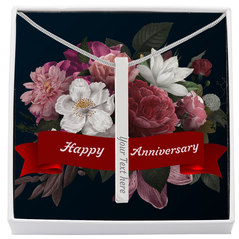 Happy Anniversary 4-Sided Stick Necklace - Engraved Bar Pendant with Gift Box, Anniversary Gift for Wife