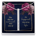 The Day We Married 4-Sided Stick Necklace - Engraved Bar Pendant with Gift Box, Wedding Anniversary Gift