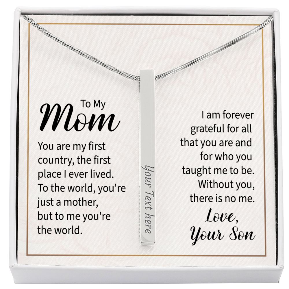 To My Mom 4-Sided Stick Necklace - Engraved Bar Pendant with Gift Box, Christmas Gift for Mom