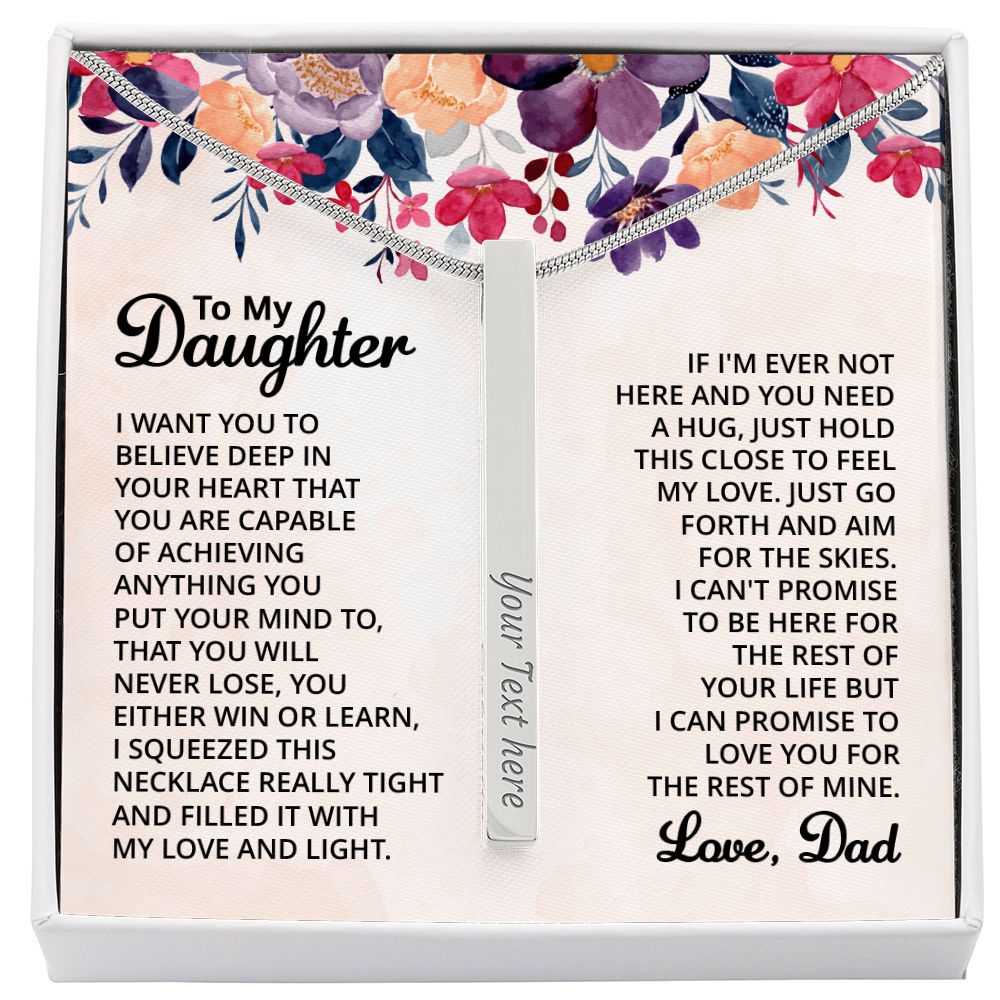 To My Daughter 4-Sided Stick Necklace - Engraved Bar Pendant with Gift Box, Birthday Gift for Daughter