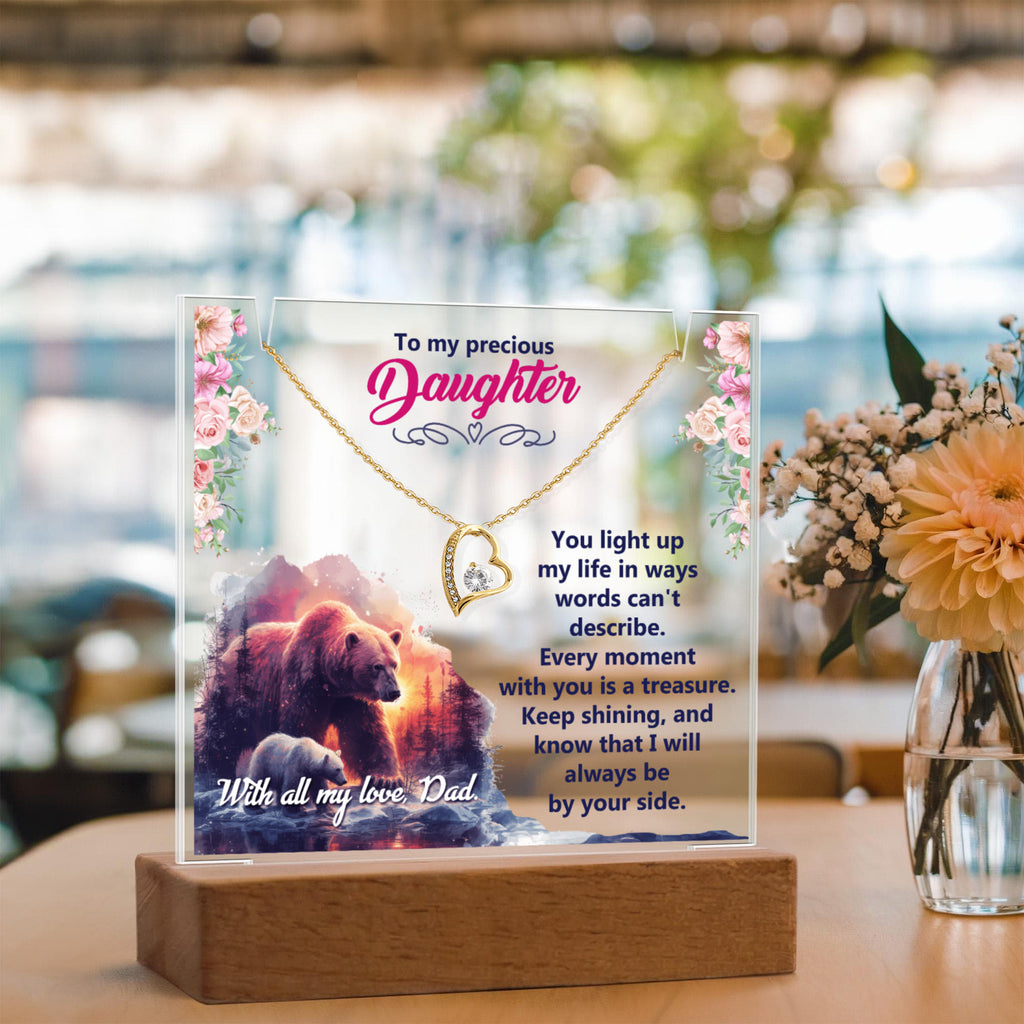 To My Precious Daughter Keepsake Acrylic Plaque & Forever Love Necklace Bundle