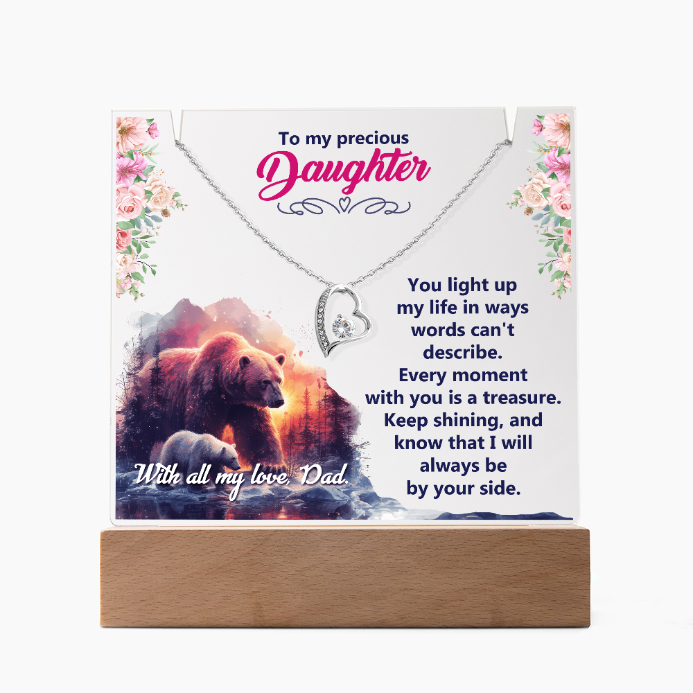 To My Precious Daughter Keepsake Acrylic Plaque & Forever Love Necklace Bundle