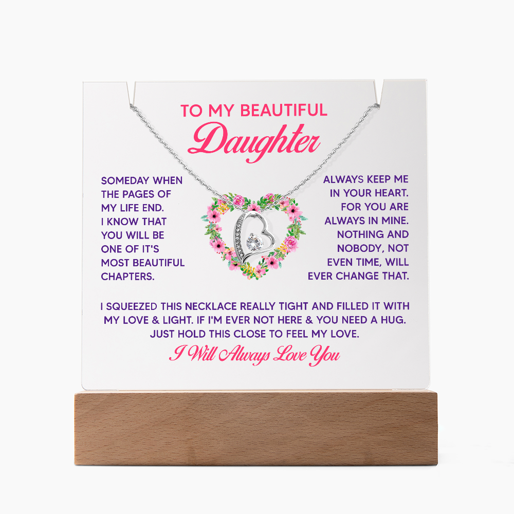 To My Beautiful Daughter Keepsake Acrylic Plaque & Forever Love Necklace Bundle