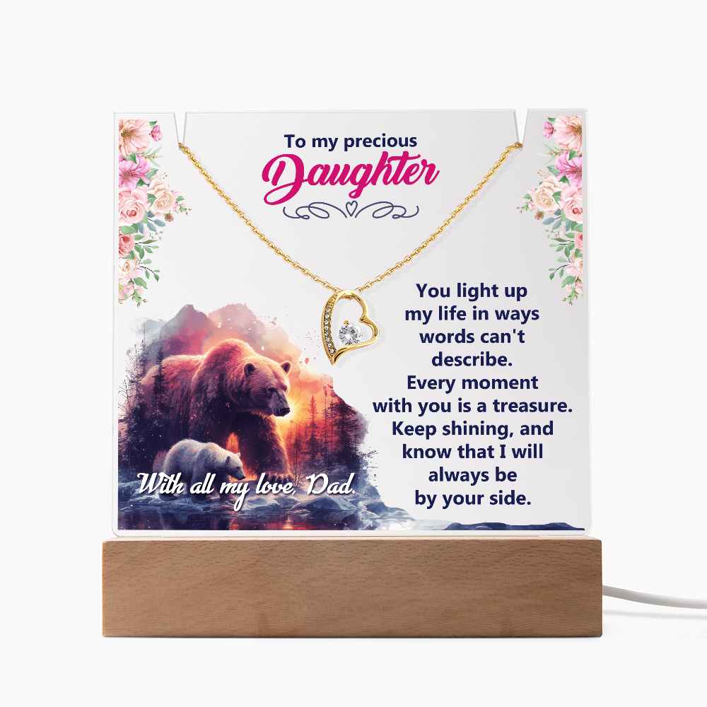 To My Precious Daughter Keepsake Acrylic Plaque & Forever Love Necklace Bundle