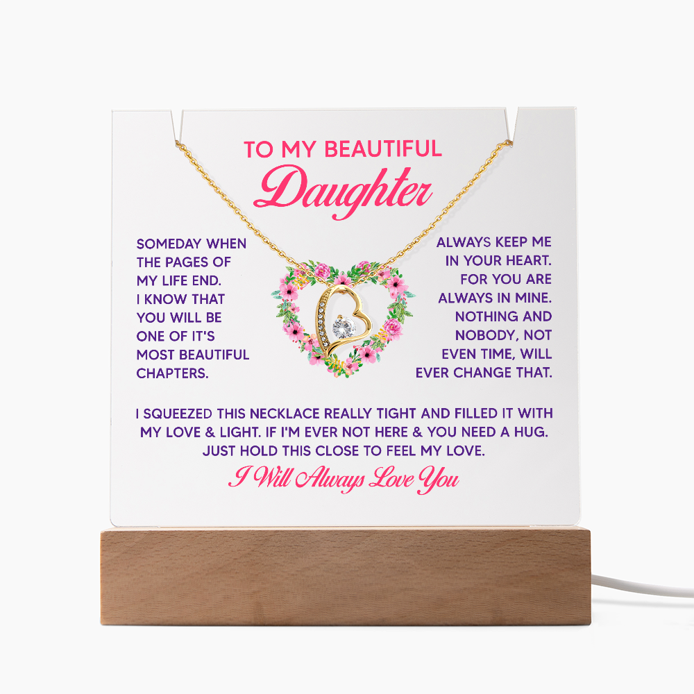 To My Beautiful Daughter Keepsake Acrylic Plaque & Forever Love Necklace Bundle