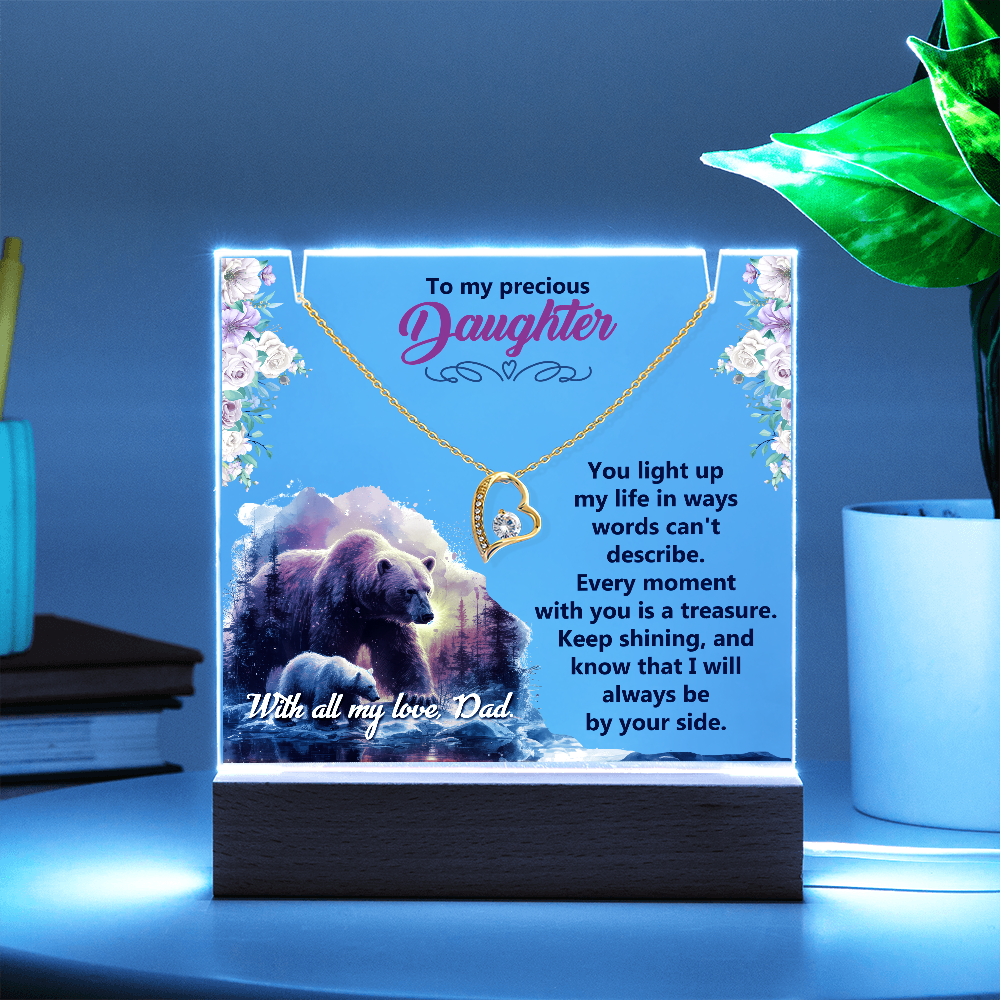 To My Precious Daughter Keepsake Acrylic Plaque & Forever Love Necklace Bundle