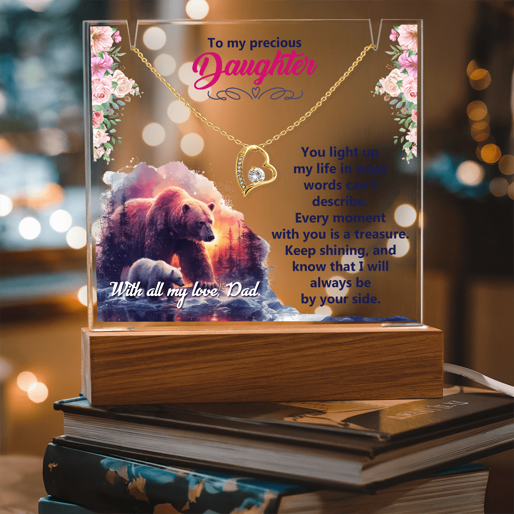 To My Precious Daughter Keepsake Acrylic Plaque & Forever Love Necklace Bundle