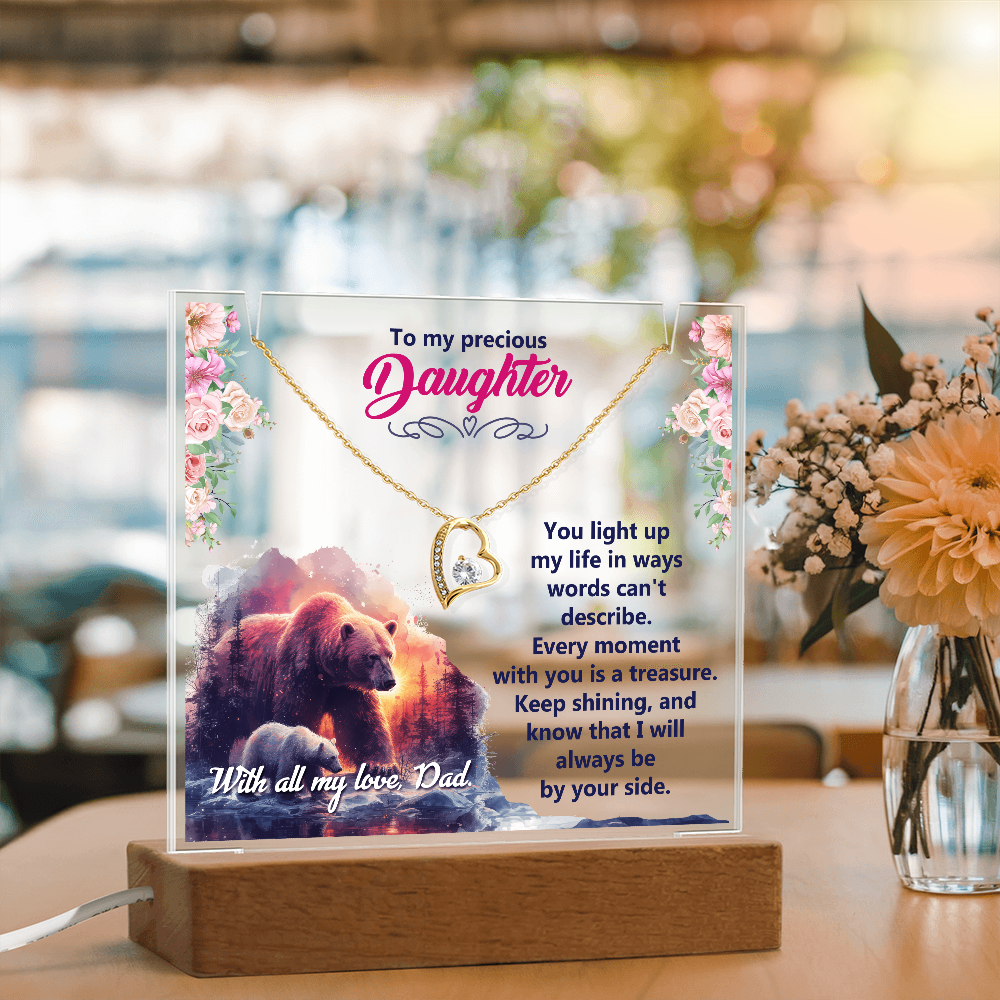 To My Precious Daughter Keepsake Acrylic Plaque & Forever Love Necklace Bundle