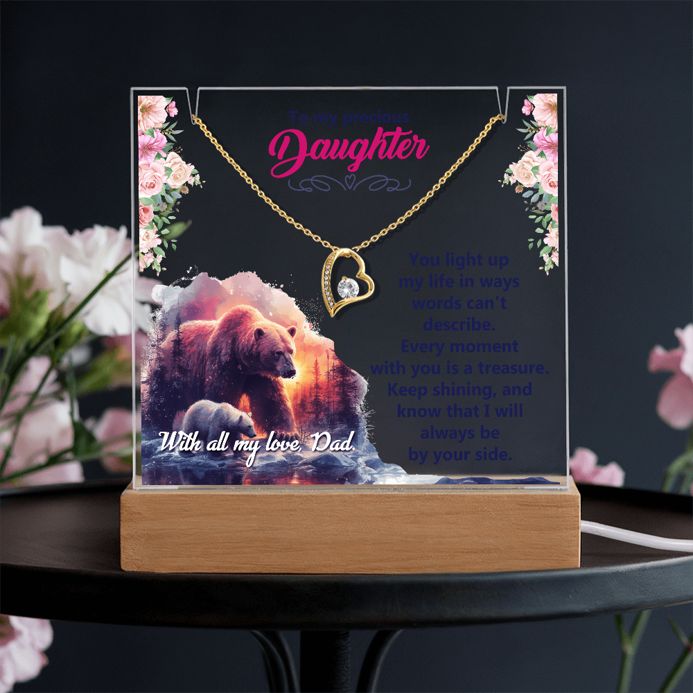 To My Precious Daughter Keepsake Acrylic Plaque & Forever Love Necklace Bundle