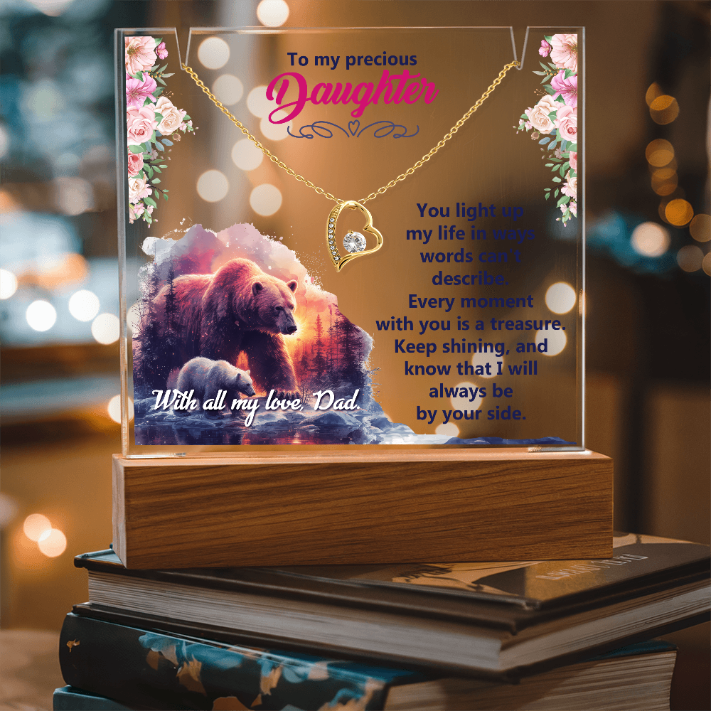 To My Precious Daughter Keepsake Acrylic Plaque & Forever Love Necklace Bundle
