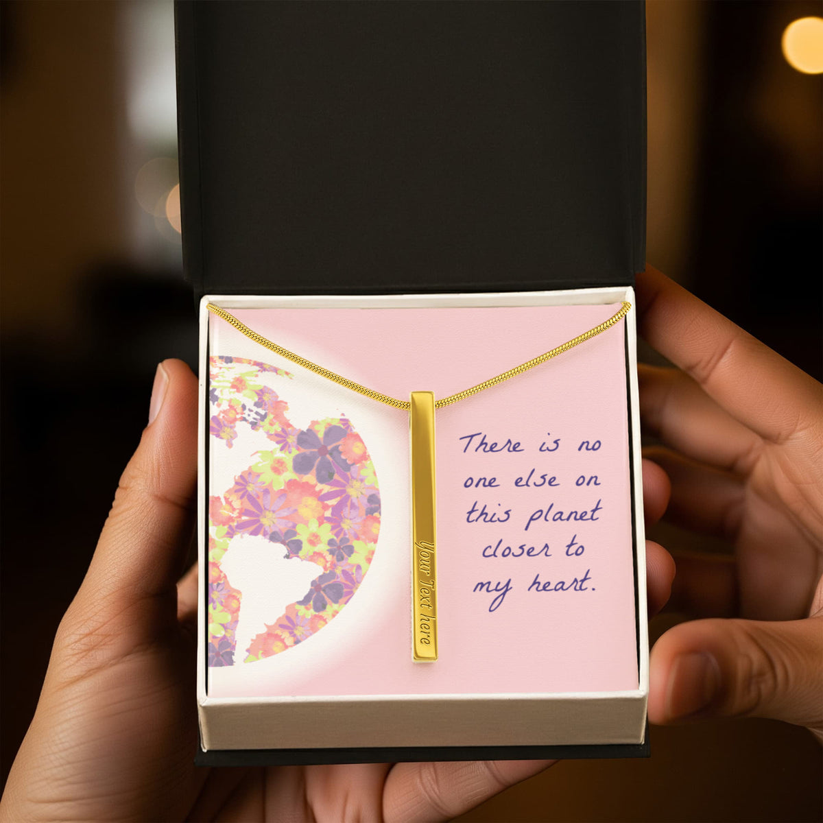 No One Else On This Planet 4-Sided Stick Necklace - Engraved Bar Pendant with Gift Box, Romantic Gift for Girlfriend