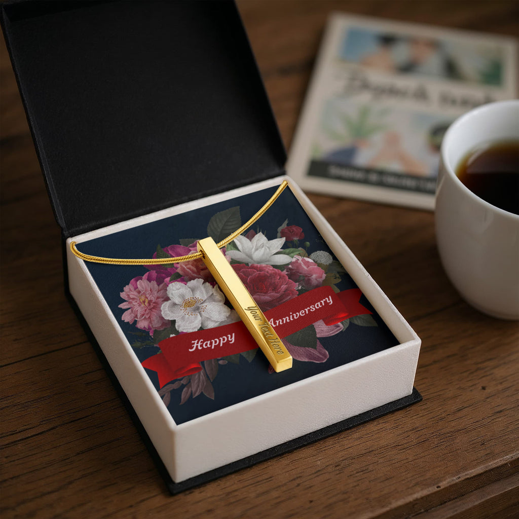 Happy Anniversary 4-Sided Stick Necklace - Engraved Bar Pendant with Gift Box, Anniversary Gift for Wife