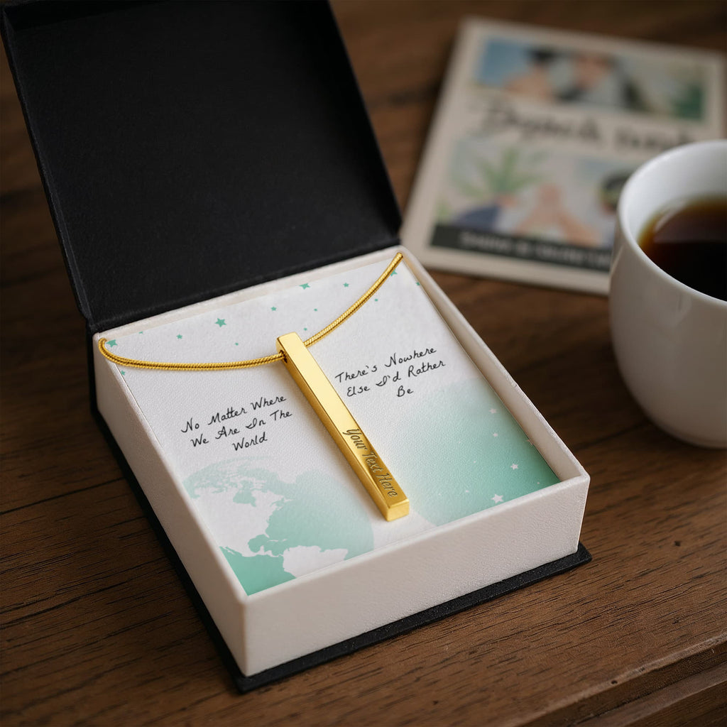 Nowhere Else I'd Rather Be 4-Sided Stick Necklace - Engraved Bar Pendant with Gift Box, Romantic Gift for Her