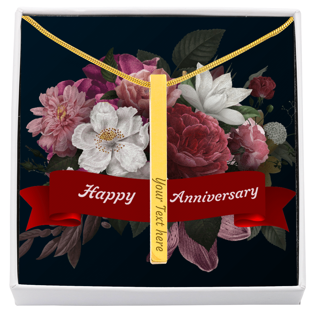 Happy Anniversary 4-Sided Stick Necklace - Engraved Bar Pendant with Gift Box, Anniversary Gift for Wife
