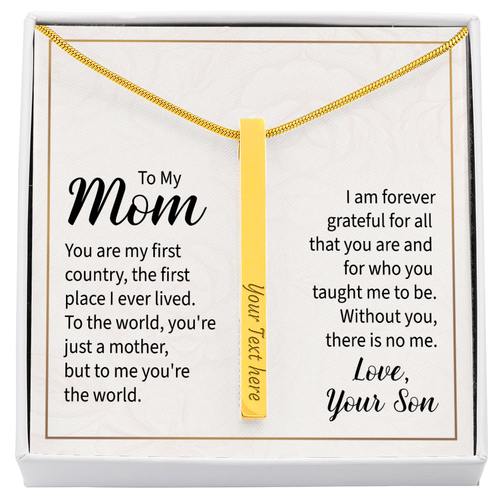 To My Mom 4-Sided Stick Necklace - Engraved Bar Pendant with Gift Box, Christmas Gift for Mom
