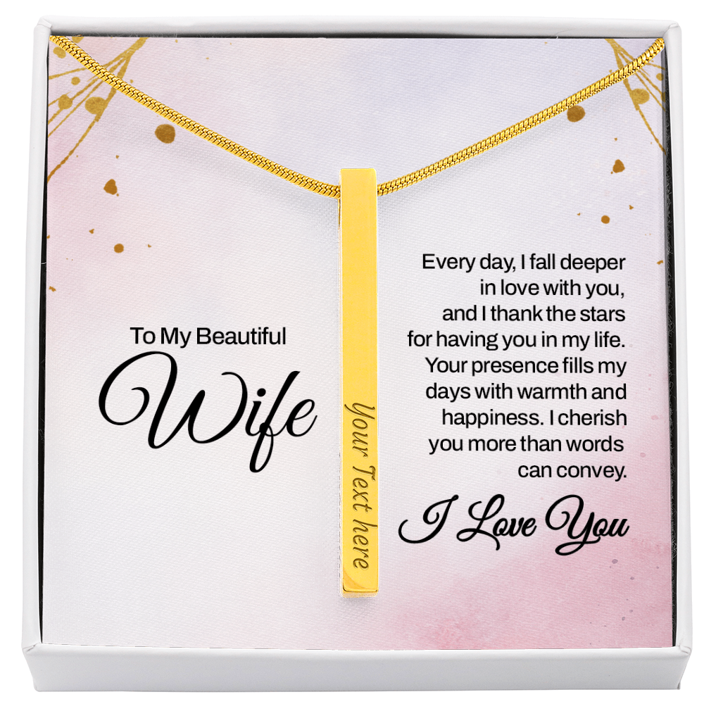 To My Wife 4-Sided Stick Necklace - Engraved Bar Pendant with Gift Box, Anniversary Gift for Wife
