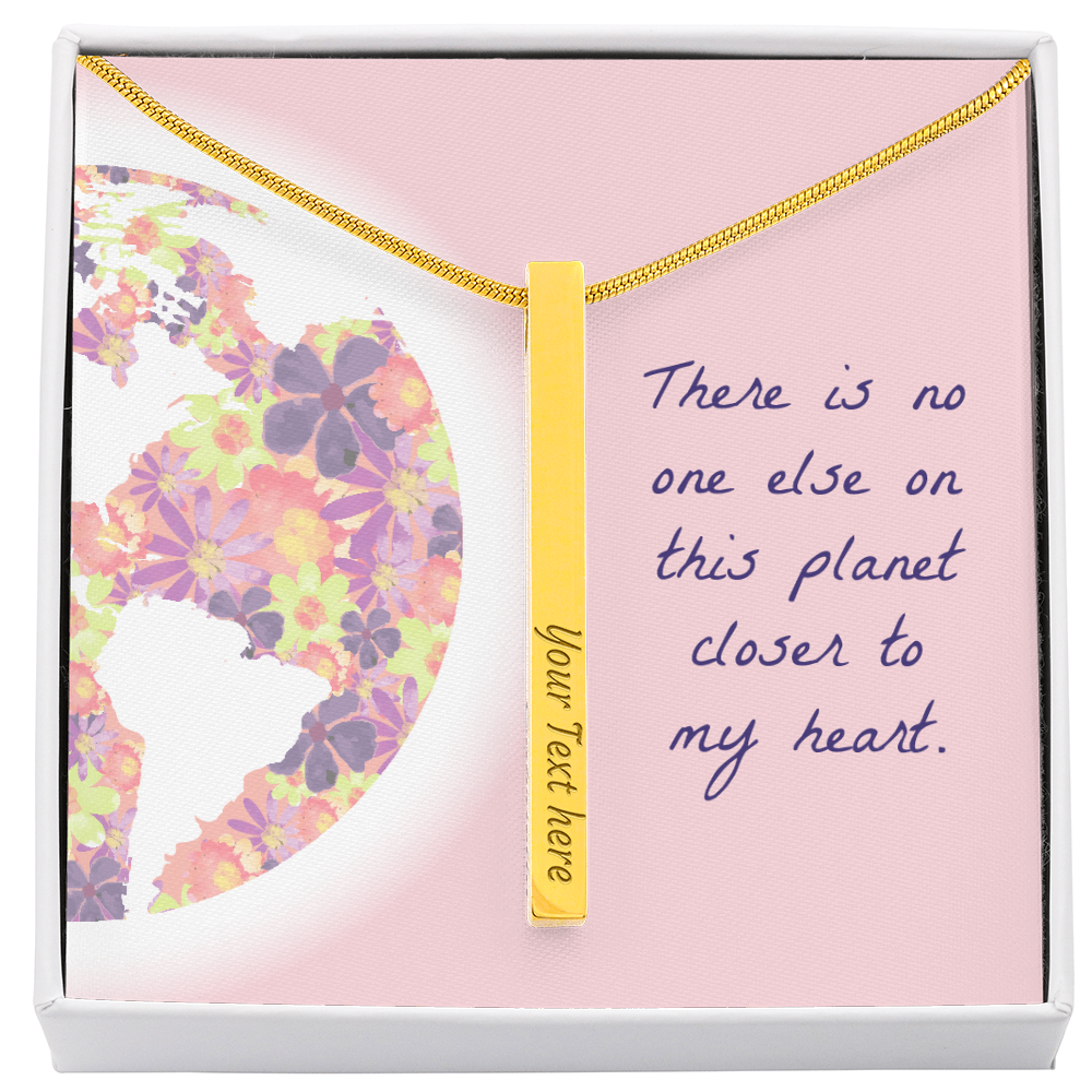 No One Else On This Planet 4-Sided Stick Necklace - Engraved Bar Pendant with Gift Box, Romantic Gift for Girlfriend
