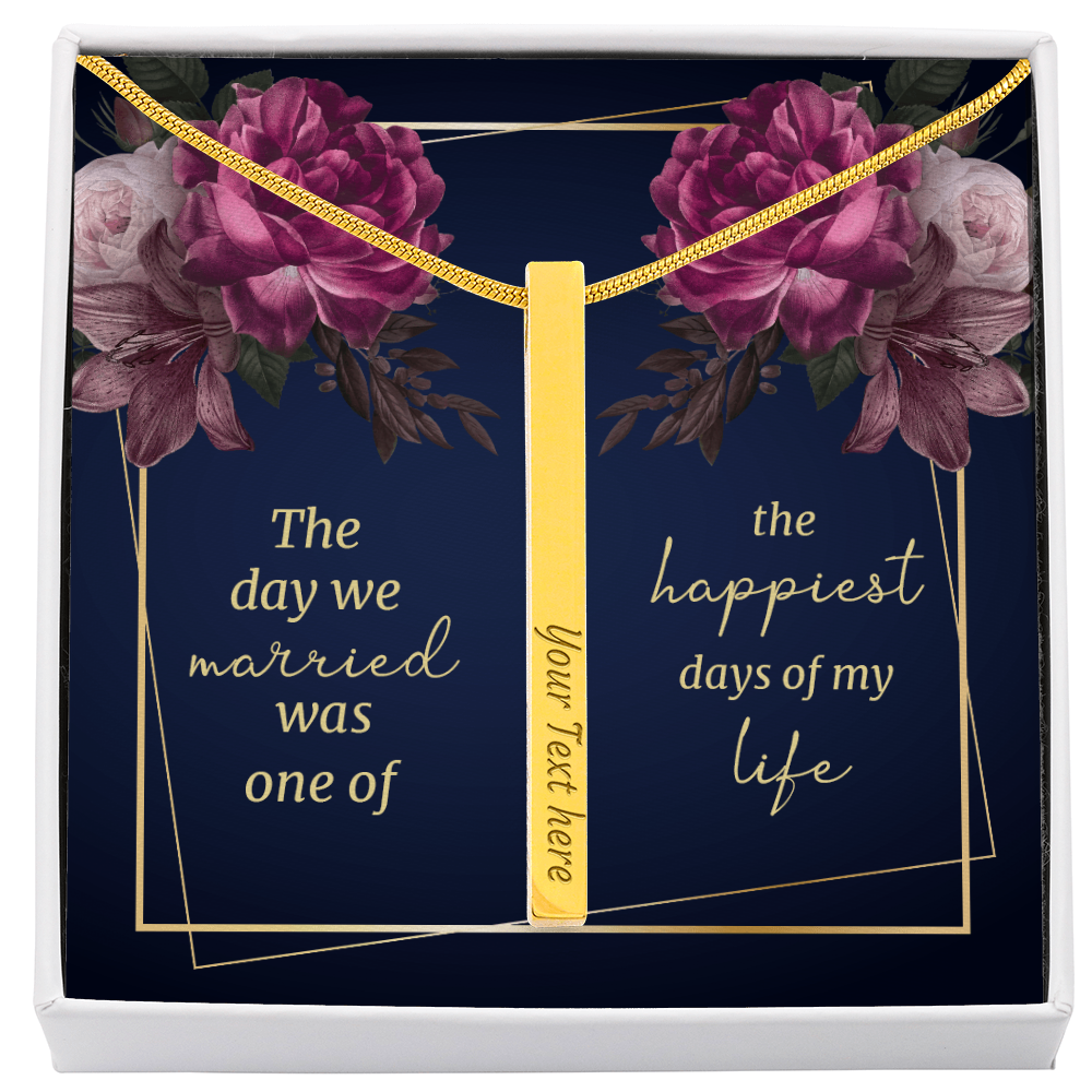 The Day We Married 4-Sided Stick Necklace - Engraved Bar Pendant with Gift Box, Wedding Anniversary Gift