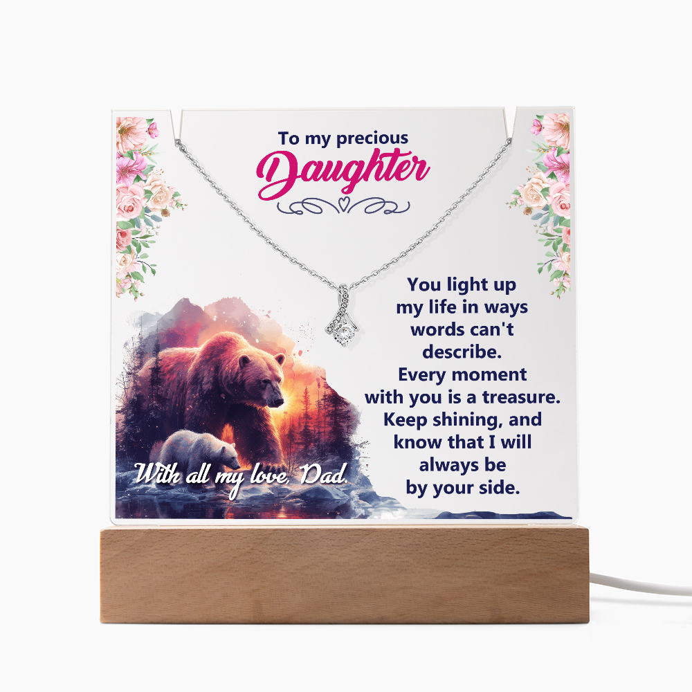 To My Precious Daughter Keepsake Acrylic Plaque & Alluring Beauty Necklace Bundle