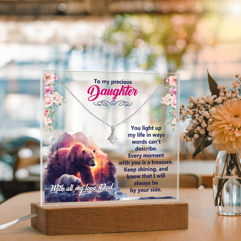 To My Precious Daughter Keepsake Acrylic Plaque & Alluring Beauty Necklace Bundle
