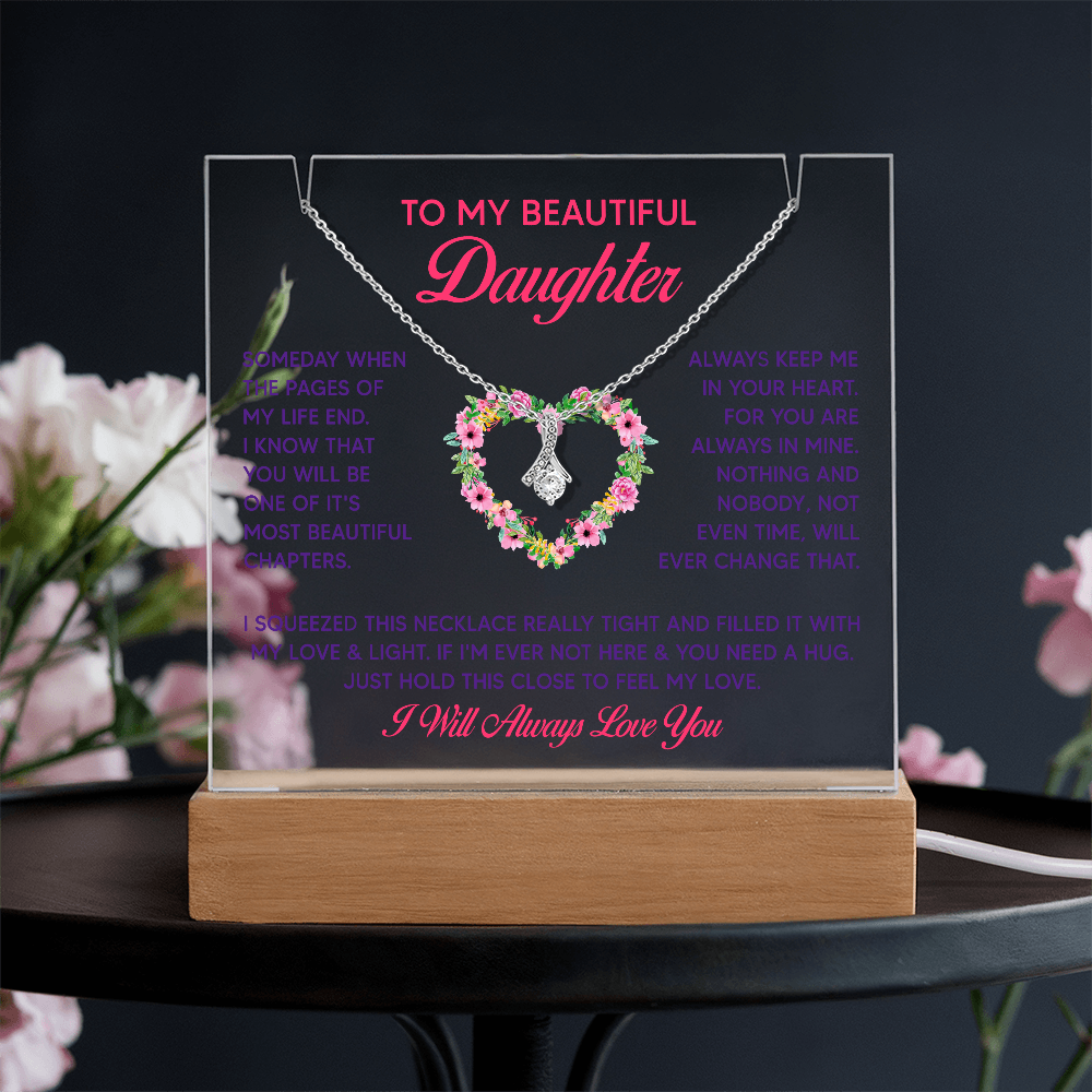 To My Beautiful Daughter Keepsake Acrylic Plaque & Alluring Beauty Necklace Bundle