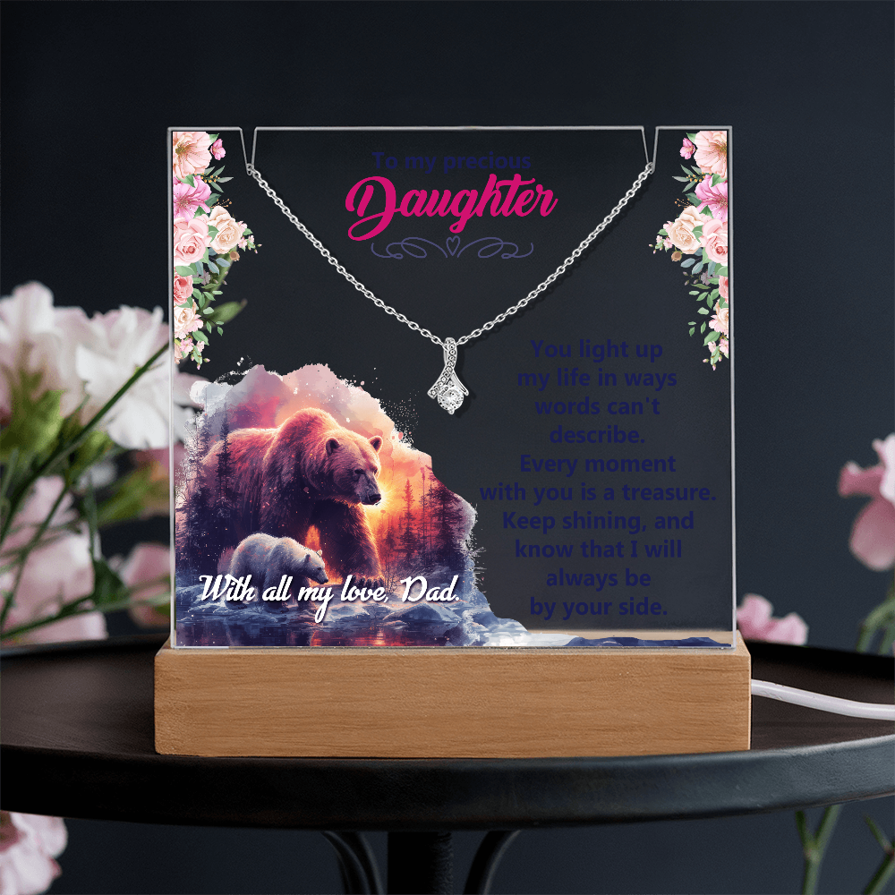 To My Precious Daughter Keepsake Acrylic Plaque & Alluring Beauty Necklace Bundle