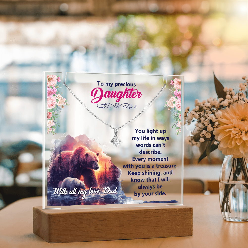 To My Precious Daughter Keepsake Acrylic Plaque & Alluring Beauty Necklace Bundle